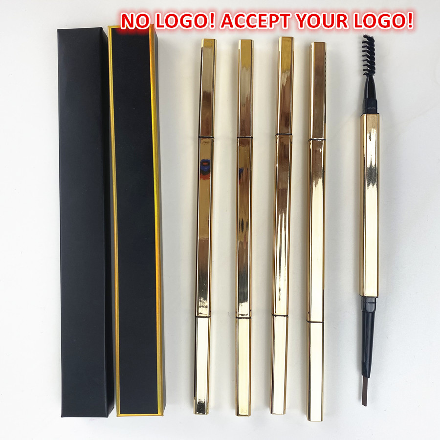 

Gold Tube Eyebrow Pencil Waterproof Sweat proof Triangular Rotatin Custimized Eyebrows Pen Double Headband Eye Brow Enhancers tool, 5 colors for choose