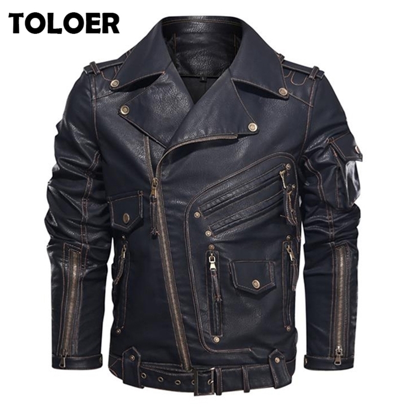 

Winter Mens Leather Jacket Men Fashion Motorcycle PU Leather Jackets Cool Zipper Pockets Faux Leather Coats Retro Streetwear 5XL 211110, Tol016black