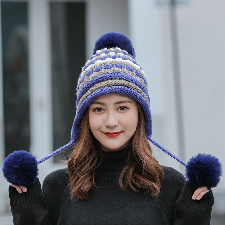 

Winter female sweet and cute student ear knitted hats caps GSZM010 Fashion Simple thick warm woolen cap, Mix colors