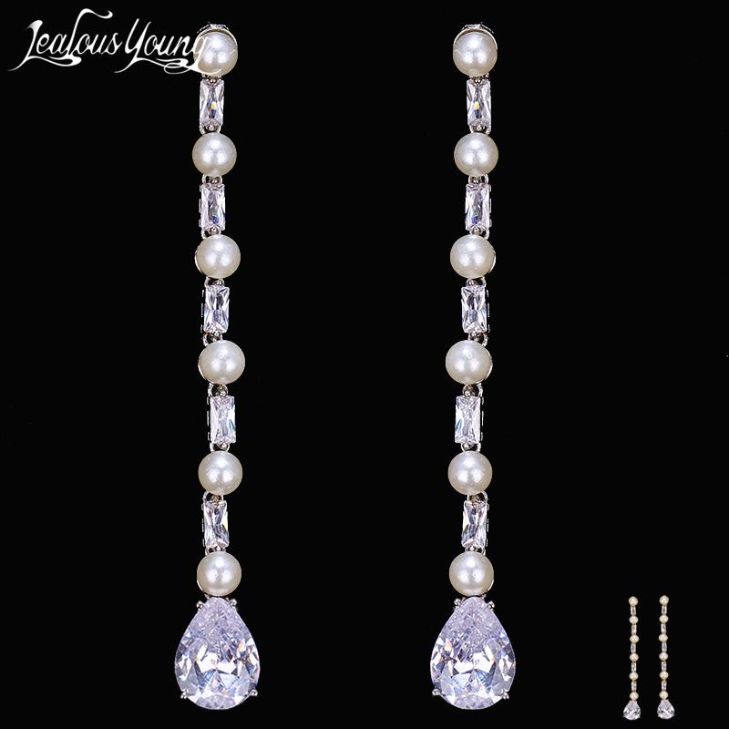 

Dangle & Chandelier Fashion Silver Color Cubic Zircon Long Drop Earrings Exquisite Imitation Pearl For Women Wedding Jewelry