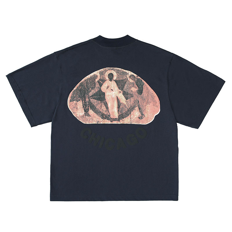 

[High-quality streetwear] Tee Kanye West Jesus is King surrounding the trio religion FOG high street short-sleeved T-shirt CPFM trend, Blue