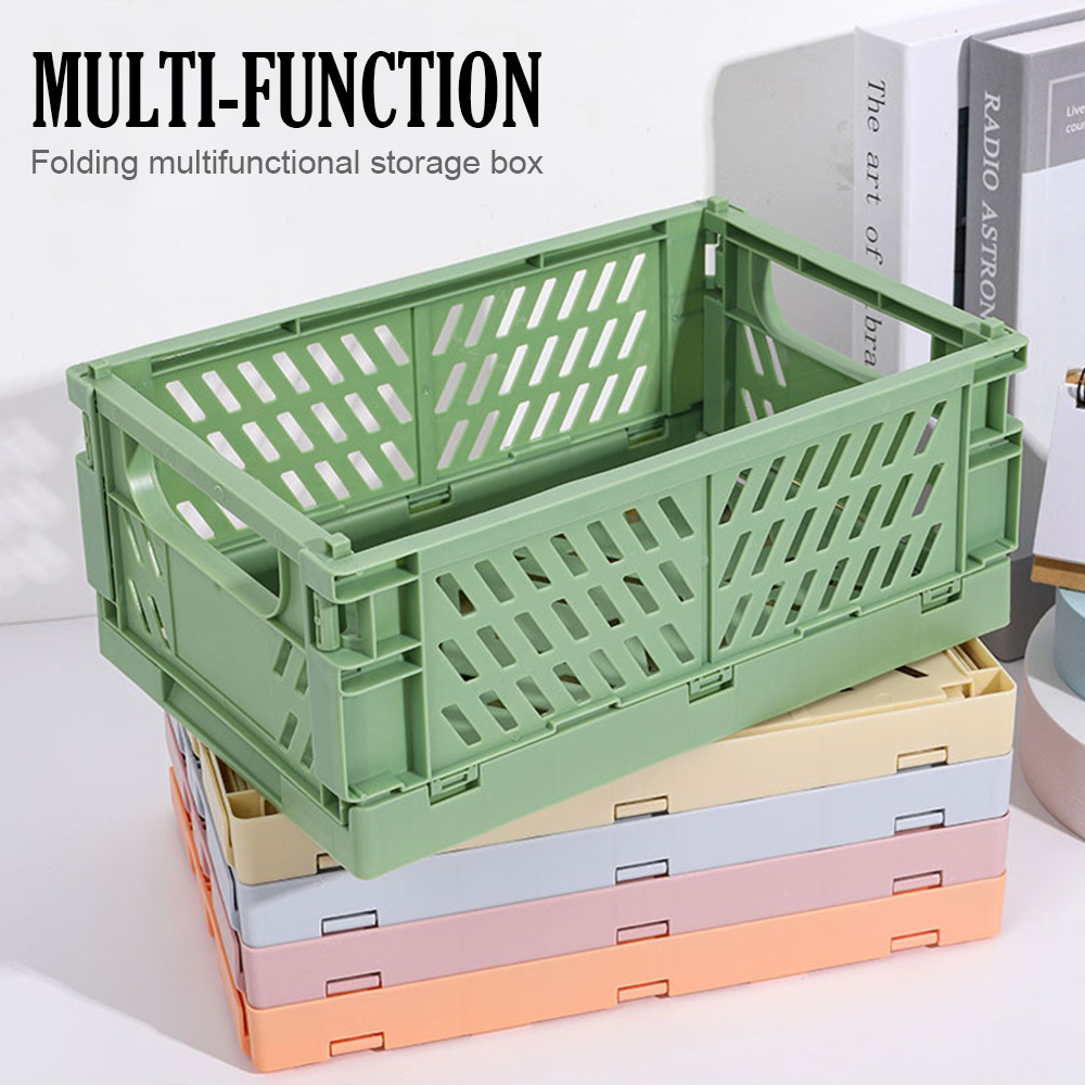 Storage Basket Folding Hollow Out Rectangle Plastic Box Organizer Desktop Holder For Home Dormitory Cosmetic Toys Snack-image-690314358