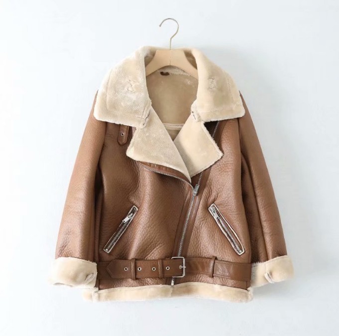 

Winter Coats Women Thickness Faux Leather Fur Sheepskin Female Jacket Aviator Outwear Casaco Feminino, White