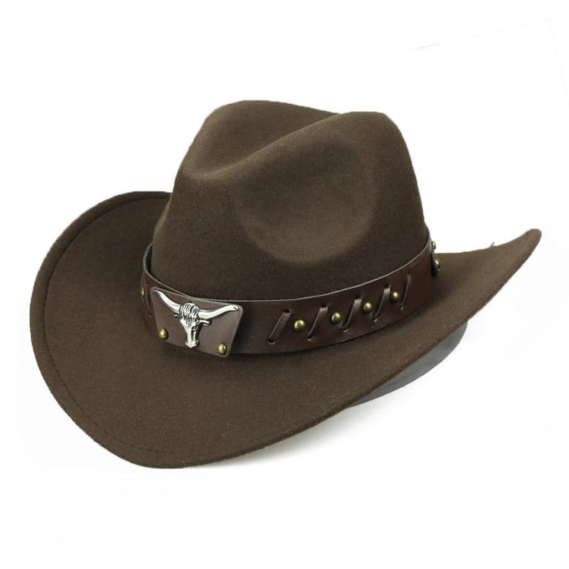 

Cloches ADUGI Wide Belt Bull Head Woolen Hat Men And Women Autumn Winter Western Cowboy Fashion Casual Outdoor Travel, Black