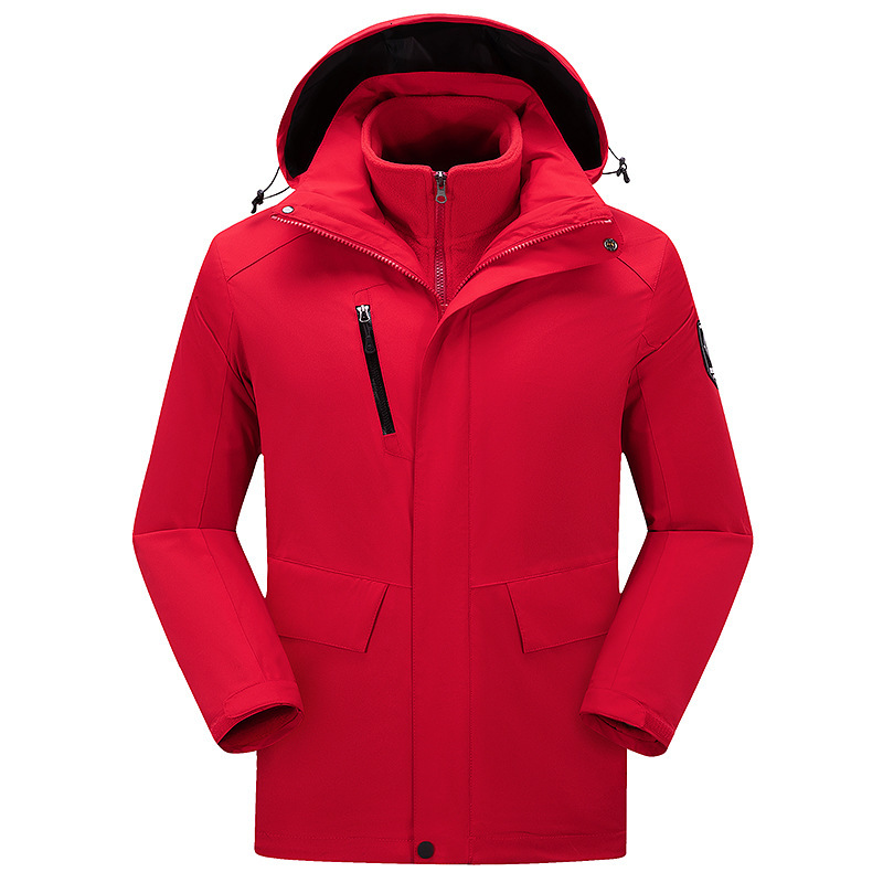 

Down cotton windproof and waterproof red stormsuit three one detachable men's women's work clothes wter, Red down cotton liner