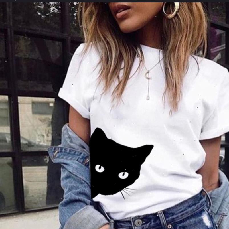 

summer casual cat animal printed womens tee o neck short sleeve shirt vestidos wdc2004, White