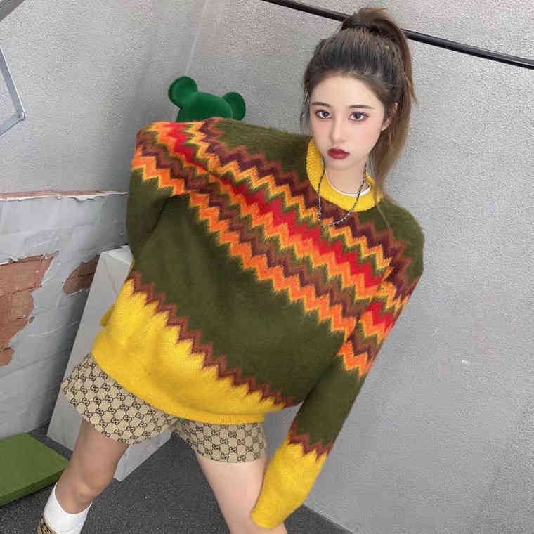 

Women' Sweaters United 21ss Europe States womens sweater luxury brand jumpers short High-quality Mohair material Silicone stripe decoration advanced 3WTP, Picture color