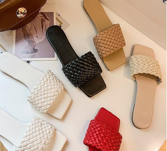 

Hot style slippers spread source woven flip-flop a word external trade flat bottom women's slippers female trade large size, Khaki