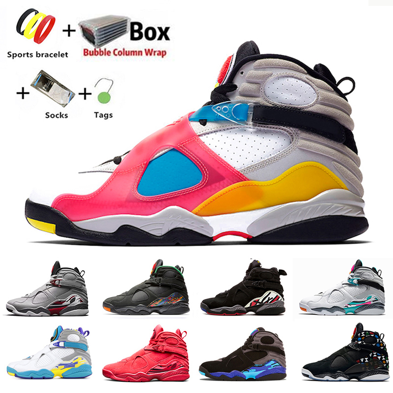 

colorful jumpman 8s Mens Basketball shoes 8 Multi-Color Snowflake Quai 54 Three Peat Men Women Chaussures trainers Sports Sneakers with box outdoor good, Color#16