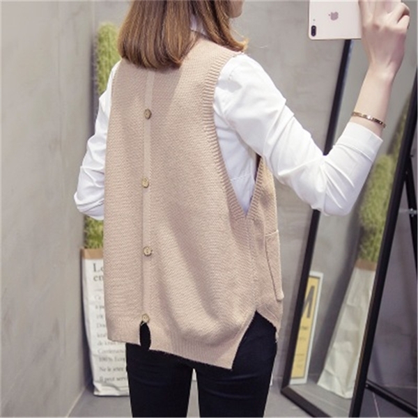 

2021 Spring Autumn Sweater Vest Women Loose Knitted Pullover Sleeveless Top Female Korean Fashion Casual O-Neck Solid Waistcoat, Opp bag (not product)