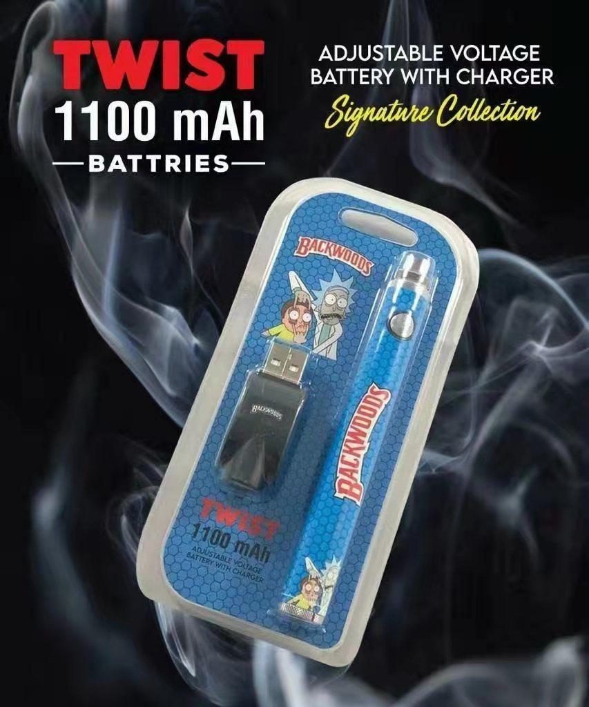

Cookies Runtz Colorful Printing Twist Battery Backwoods 1100mAh Variable Voltage Adjustable Vape Pen Blister Kit with USB Charger