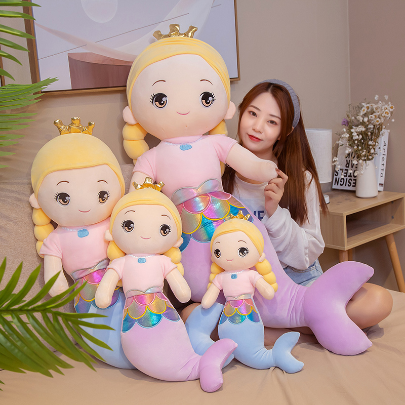 

Cute mermaid stuffed toy large cartoon humanoid animal doll girl sleeping to appease plush doll soft pillow children toy Christmas gift, Purple tail