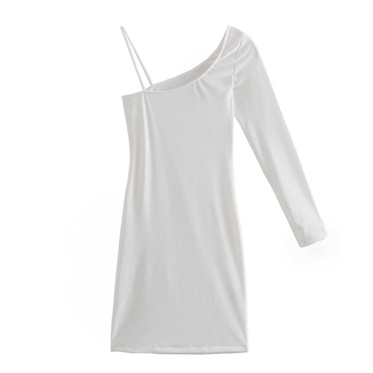 

Women Asymmetric Dress Single Sleeve Fashion design Chic Lady Woman Mini Dresses 210709, As picture