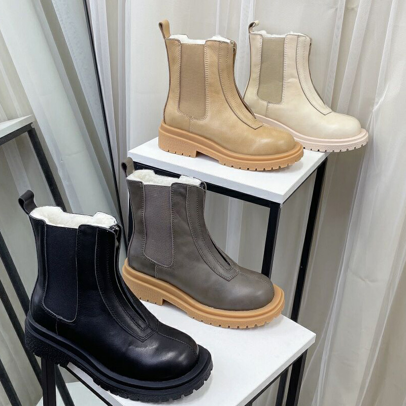 

Martin boots designer women's winter leather trend function fried street thick-soled small short boots solid color thick-soled British sheepskin, Extra shoebox
