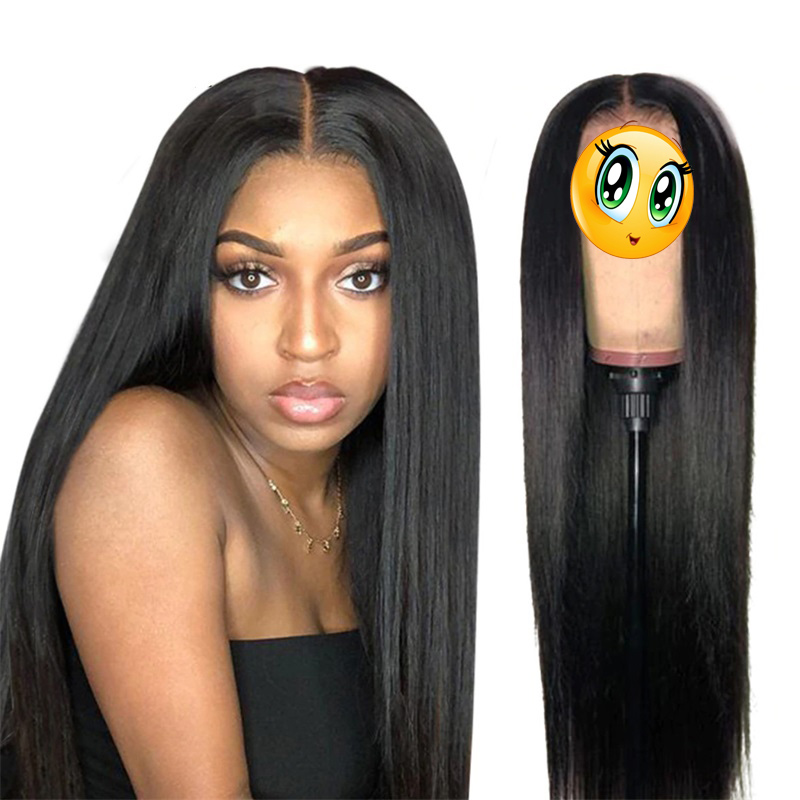 

Europ American long straight hair Wig soft natural black chemical fiber headgear Front lace wigs