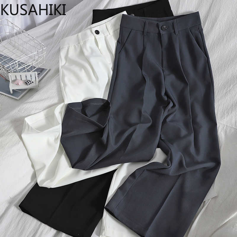 

Korean Solid Women Suit Pants High Waist Spring Long Trousers Elegant Wide Leg Pantalones De Mujer 6E797 210603, Black