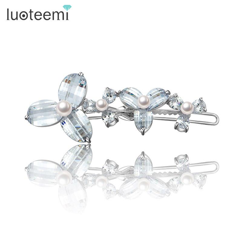 

Hair Clips & Barrettes LUOTEEMI Luxury CZ Women Girl Bohemia Bridal Flower Orchid Clip Wedding Decoration Accessories