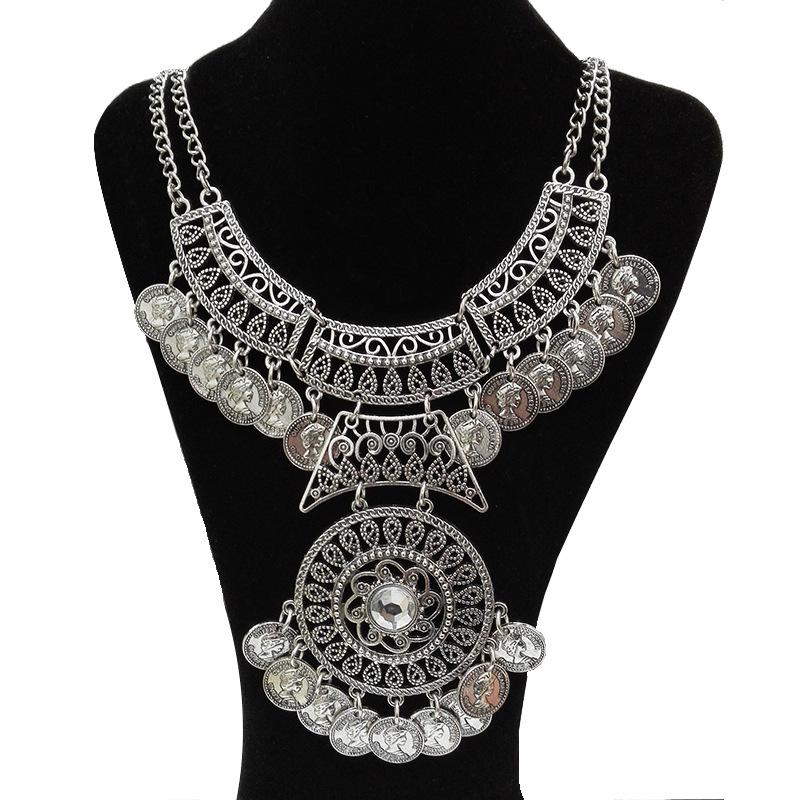 

Choker Long Collar Turkish Boho Silve-plated Bohemian Necklace Ethnic Maxi Statement Coin Vintage Women 2021 Wholesale Chokers