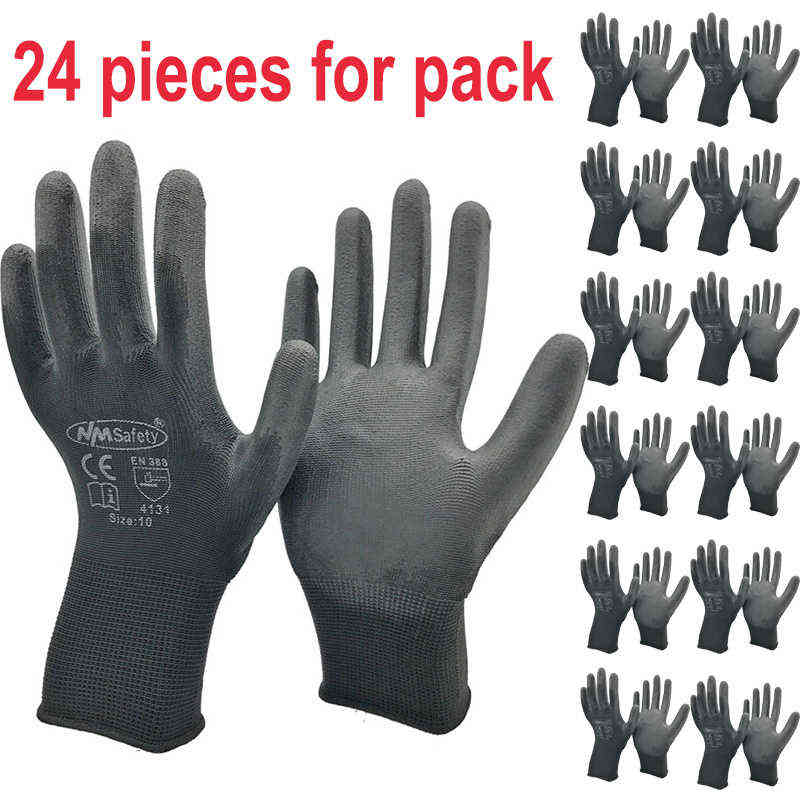

24Pieces/12 Pai Safety Working Gloves Black Pu Nylon Cotton Glove Industrial Protective Work Gloves Brand Supplier, Pu1350blk- 6 pairs