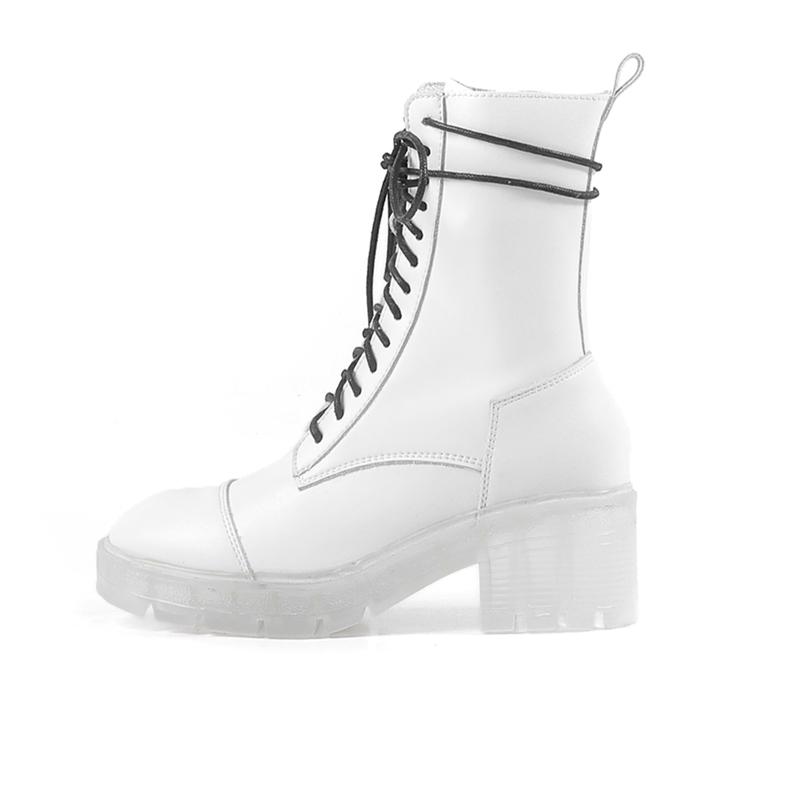 

Boots White Ankle For Women High Heels Platform Lace Up Punk High-Top Ladies Bottine Femme, Black