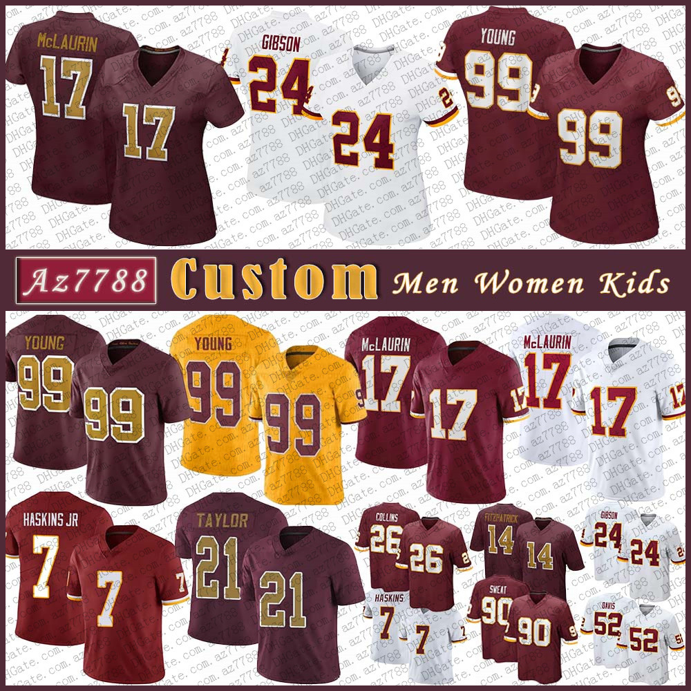 

99 Chase Young Custom Men Women Kids WAS Football jersey 17 Terry McLaurin 14 Ryan Fitzpatrick 24 Antonio Gibson 26 Landon Collins Jamin Davis Montez Sweat Sean Taylor, Shown