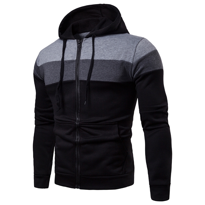 

2 autumn and winter new wear solid color splicing sleeve casual cardigan hooded men's sweater, Red