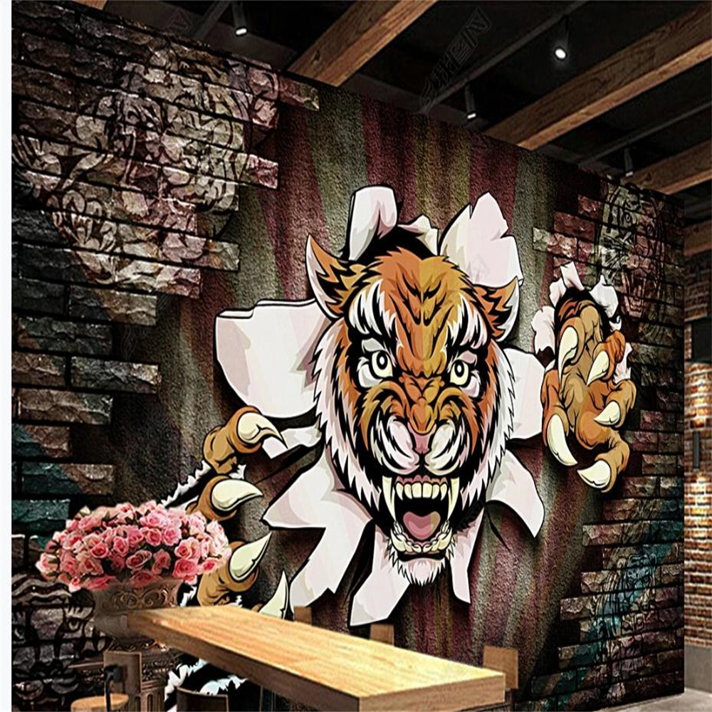 3d murals wallpaper for living room 3d customized wallpaper Tiger wallpapers three-dimensional broken background wall-image-700388813