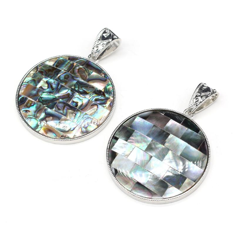 

Charms Natural Shell Pendant Round Shape 50x50mm Fashion Product To Create Street Single DIY Jewelry, Bronze;silver