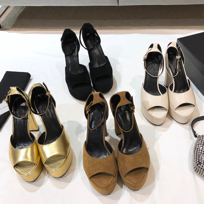 

Womens Luxury Designer High Block Heel Sexy Platform Sandal Genuine Leather Open Toe Ankle Wrap Party Clubwear Summer Shoe, Red