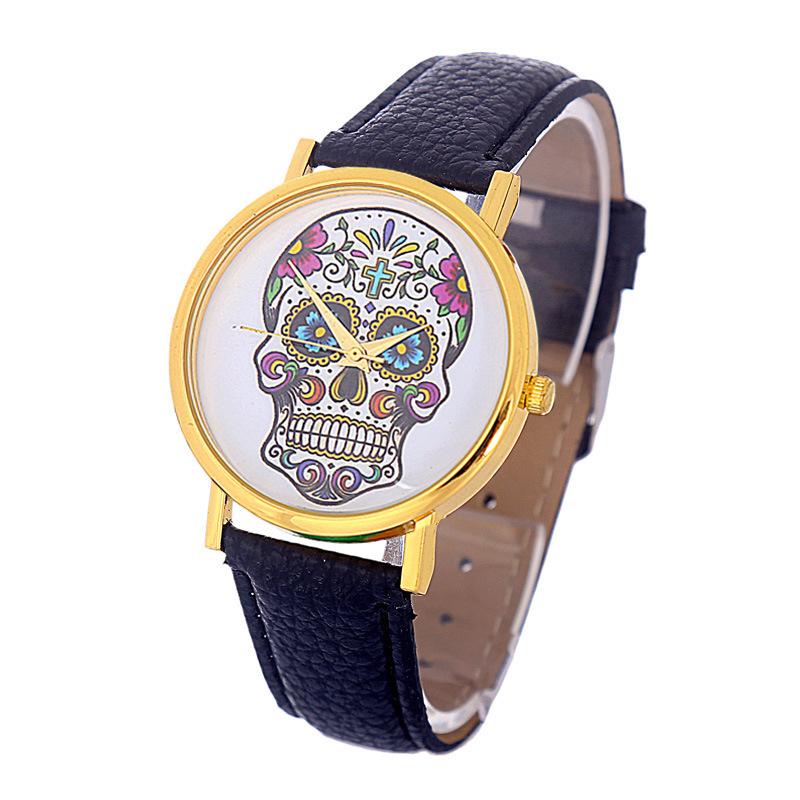 

Wristwatches Fashionable Garden Hip Hop Style Skull Pattern Fashion Watch Unisex Belt For Man WomenWristwatches, White