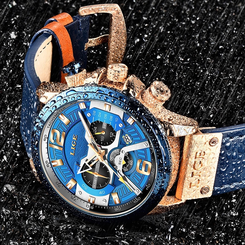 

2021 LIGE Casual Sports Watch for Men Top Brand Luxury Military Leather Wrist Watches Mens Clocks Fashion Chronograph Wristwatchg, Silver white