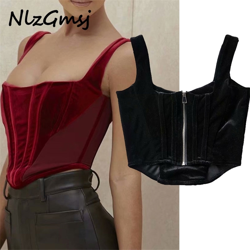 

Tank Women Velvet Cami Crop Top Sleeveless Tee Shirt Sexy Slim Summer Strap Goth Leakage Shoulder Camisole 210628, As picture