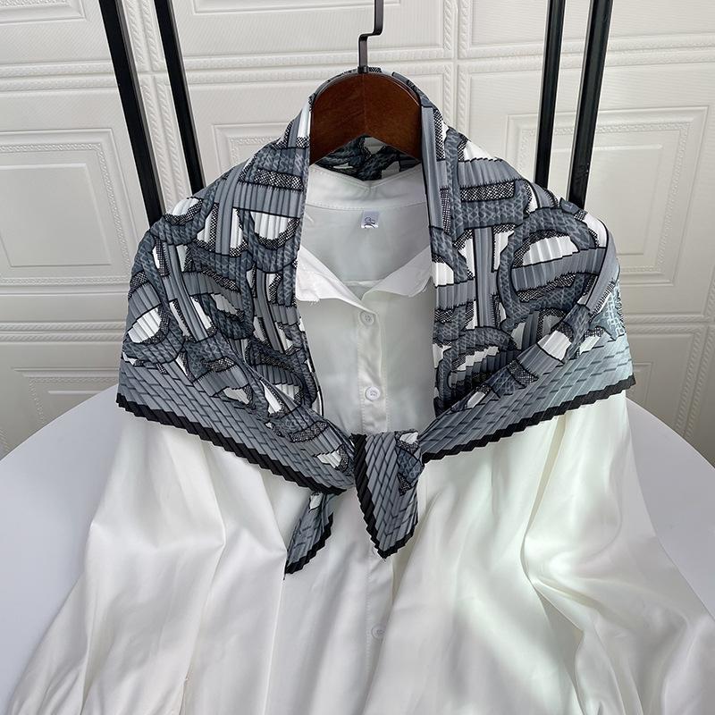

Scarves 2021 Women Silk Scarf Square Headband Foulard Lady Shawls Wraps Print Office Small Neck Kerchief Bandana Pashmina, Blue;gray