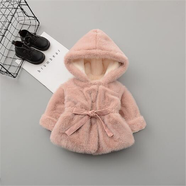 

winter girls hooded coat fashion Thicken warm furs Overcoat 0-4years childen's clothing girl Faux fur jacket, Pink