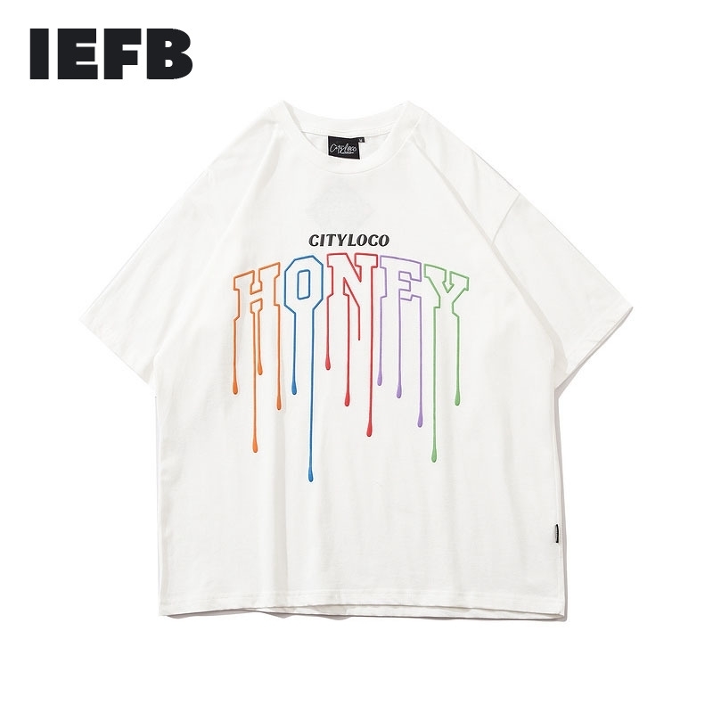 

IEFB Men's Fashion Letter Round Neck T-shirt Summer Lovers Loose Hip Hop Casual Oversized Short Sleeve Tee Tops 9Y5655 210524, Black