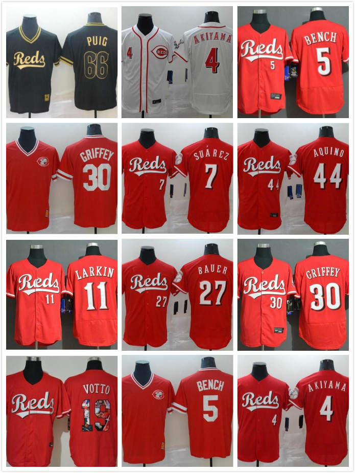 

2021 Jerseys Men Women kids 7 Eugenio Suarez Johnny Bench Barry Larkin 19 Joey Votto Ken Griffey Jr Yasiel Puig Baseball Jersey, Blue;black