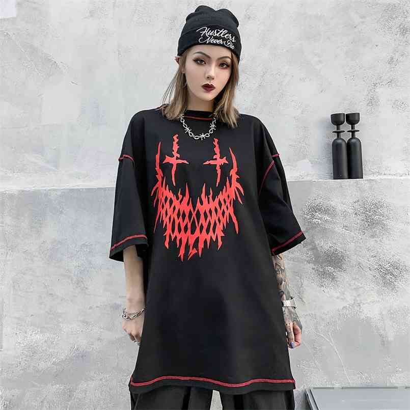 

Gothic Oversized Streetwear Tshirt Sloth Summer Clothes Punk Skull Graphic Tees T Shirt Women Fashion alternative Clothing Tops 210708, Black