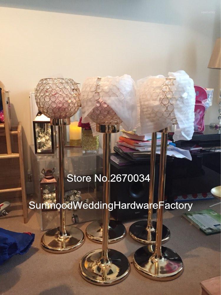 

Party Decoration Glass Bead Pillar Candle Holders With Crystal Dimond For Wedding Aisle Decor