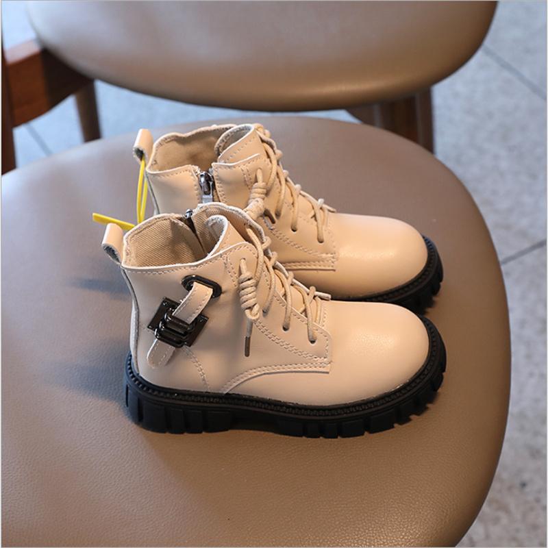 

Boots 2021 Autumn Children Leather Casual Girls Rubber Soft Sole Breathable Fashion Kids Ankle Size 26-36, Black;grey