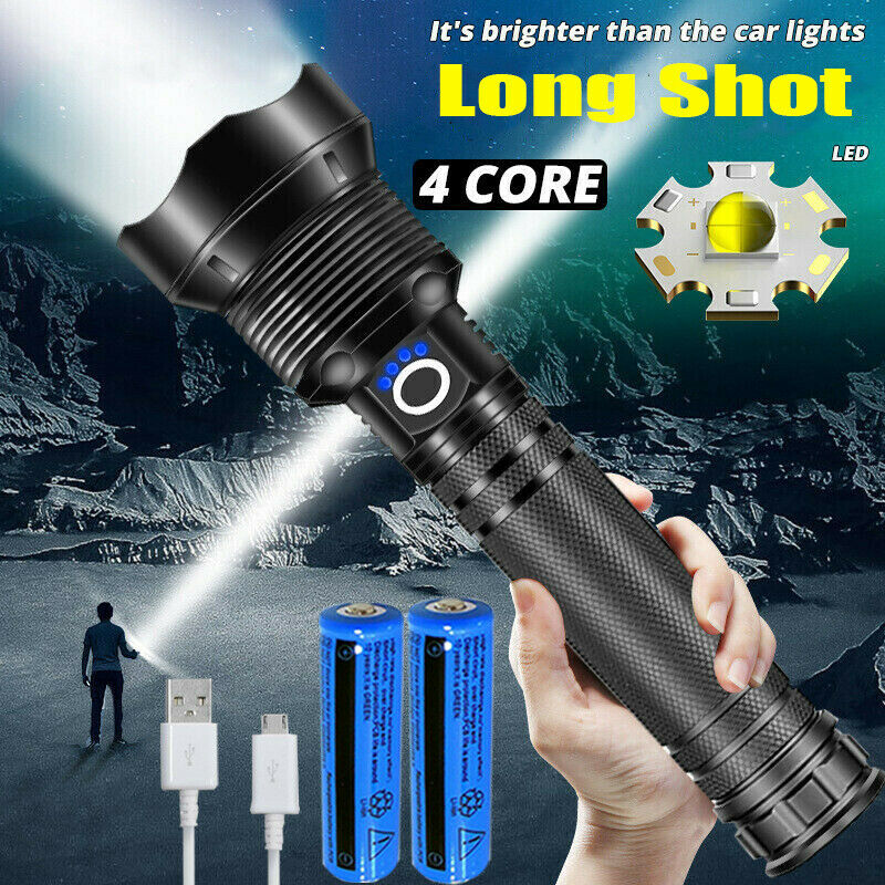 

990000LM Upgraded Powerful Tactical XHP90 LED Flashlight Rechargeable Police Waterproof Zoomable Hiking Torch 18650 Battery + USB Charger