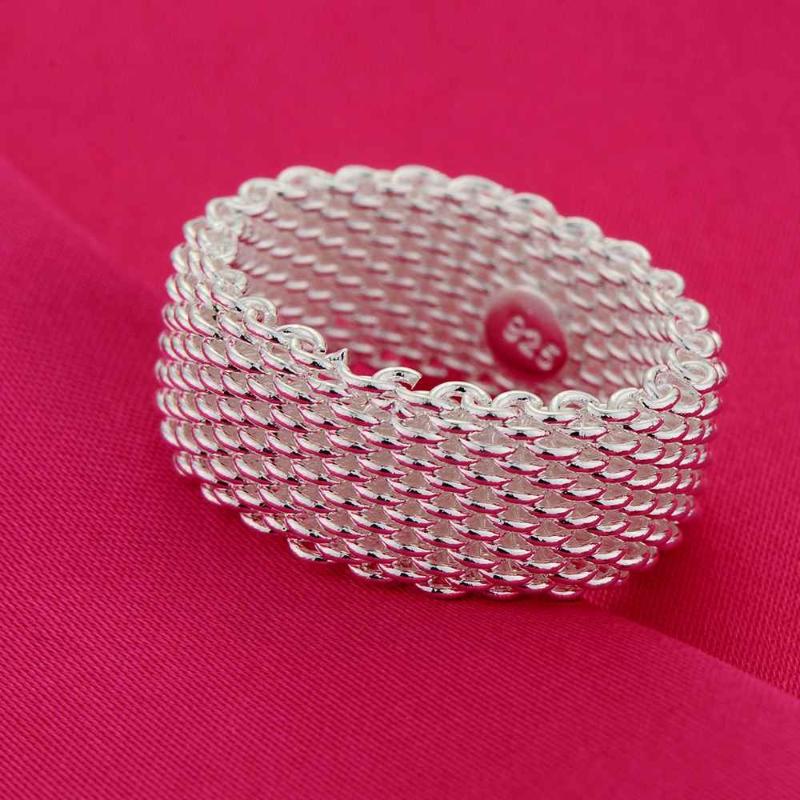 

100% 925 Sterling Silver Rings For Women Weaving Wide Ring Wholesale Personality Fashion OL Woman Girl Party Wedding Gift Cluster