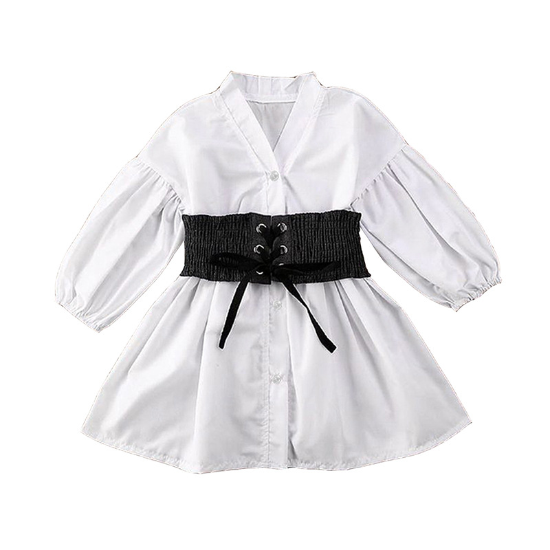 

2021 Spring Kids Clothes Girls Sashes White Shirt Dress Long Sleeve Cotton ChildrenS Dress For Toddler 4 5 6 7 8 9 10 11 Years