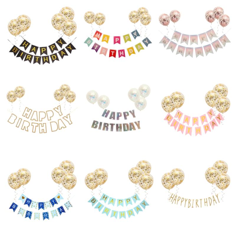 

Party Decoration Paper Bunting Garland Happy Birthday Banners Flag Letter Number Foil Balloon Sequin Balloons Baby Shower Supply