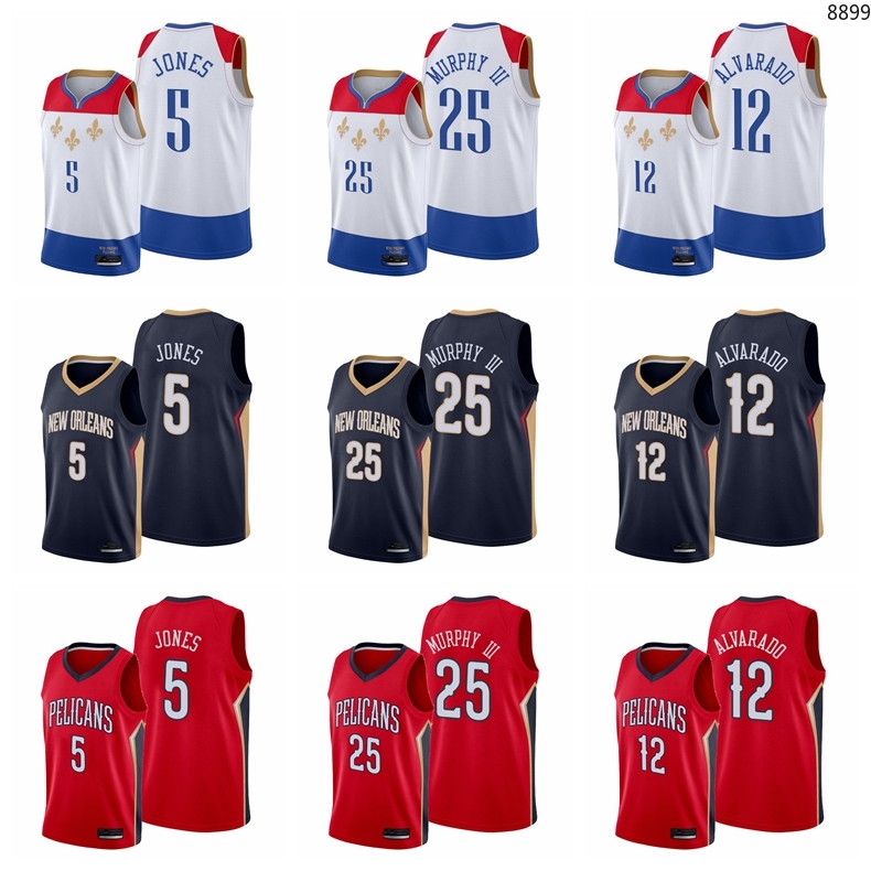 

Jose Alvarado 12 Herbert Jones 5 Trey Murphy III 25 2021 Draft Basketball New OrleansPelicansMen White Edition City Jersey Size S-3XL, Black