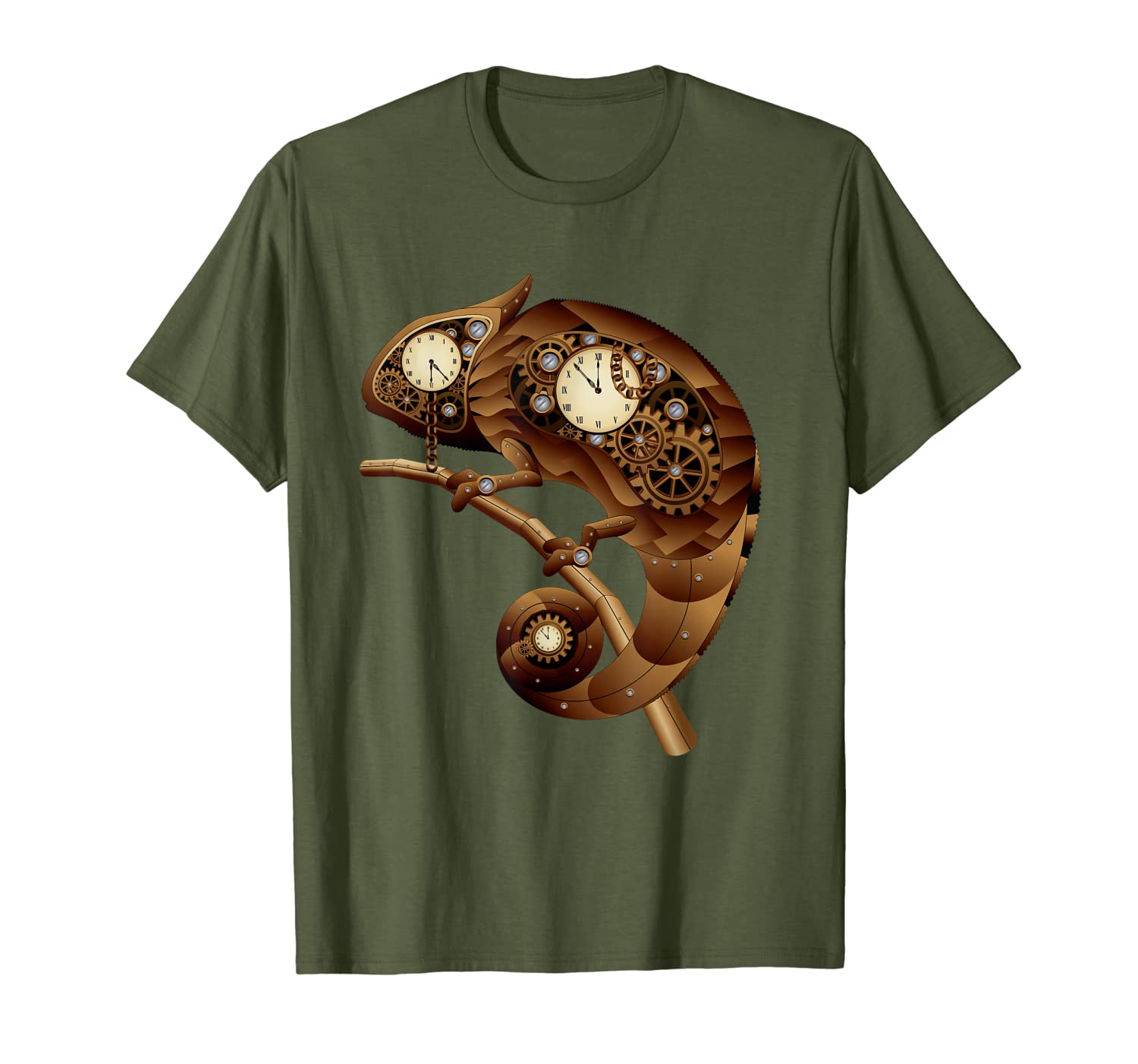 Steampunk Chameleon Clockwork Vintage T-Shirt-image-703247471