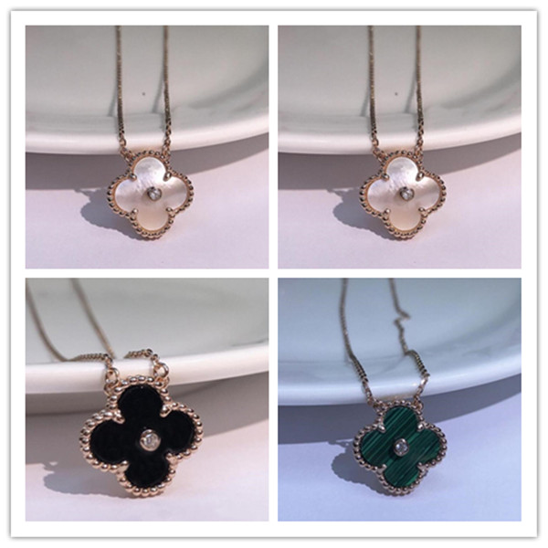 

2021 Fashion Jewelry Rose Gold Necklace Black and White Red Green Four Leaf Flower Shell Agate 925 Silver Necklace diamond clover Buckle