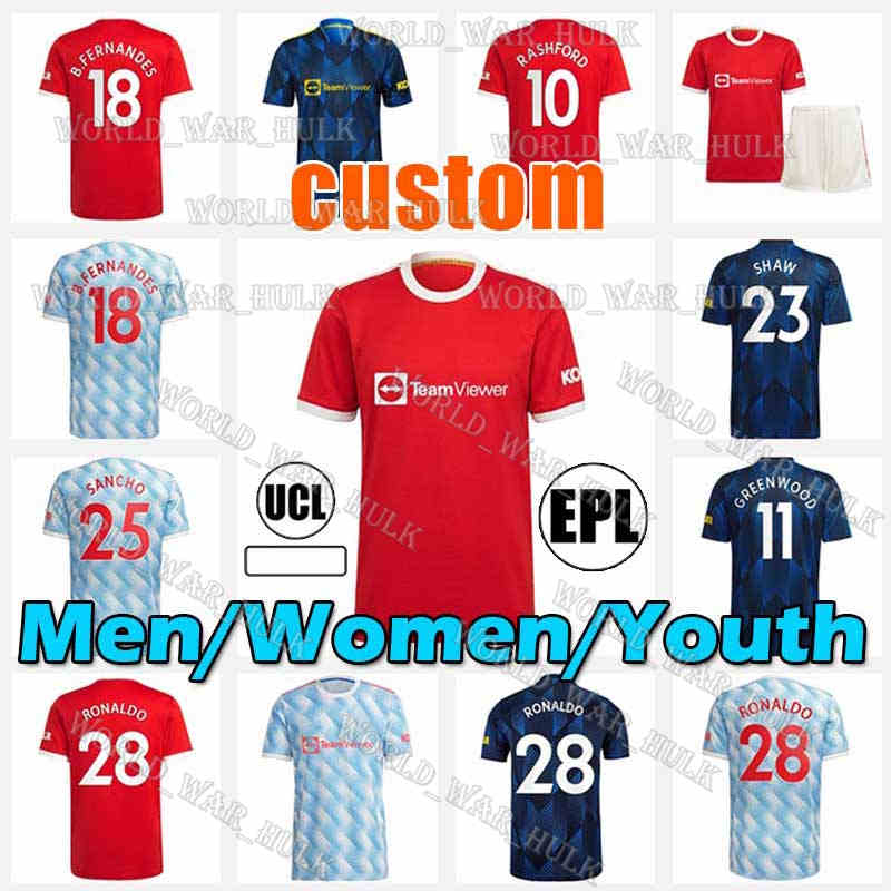 

21 22 RONALDO B. FERNANDES soccer jerseys Fans Player verison UNITeD CAVANI MANCHeSTer Camiseta futbol UTD VAN DE BEEK RASHFORD Men kids kits 2021 2022 football shirts, 21-22 women jersey(manlian)+patch