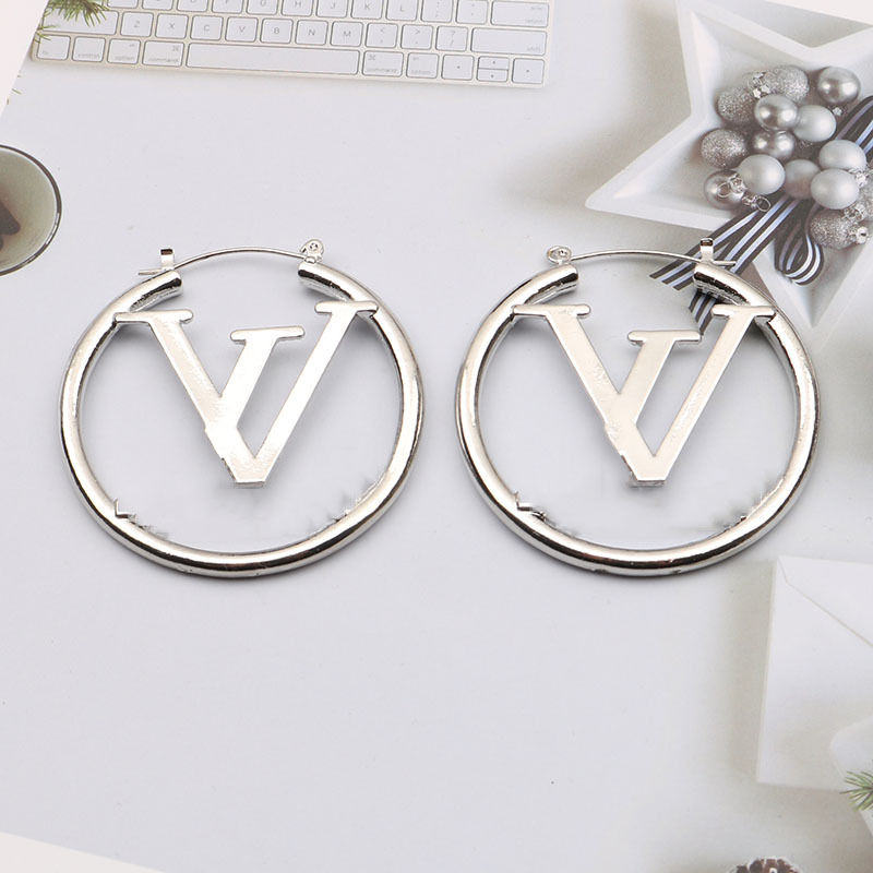 

Simple 18K Gold Plated 925 Silver Luxury Brand Designers Letters Stud Big Round Geometric Women Crystal Rhinestone Pearl Earring Wedding Party Jewerlry 2Colors