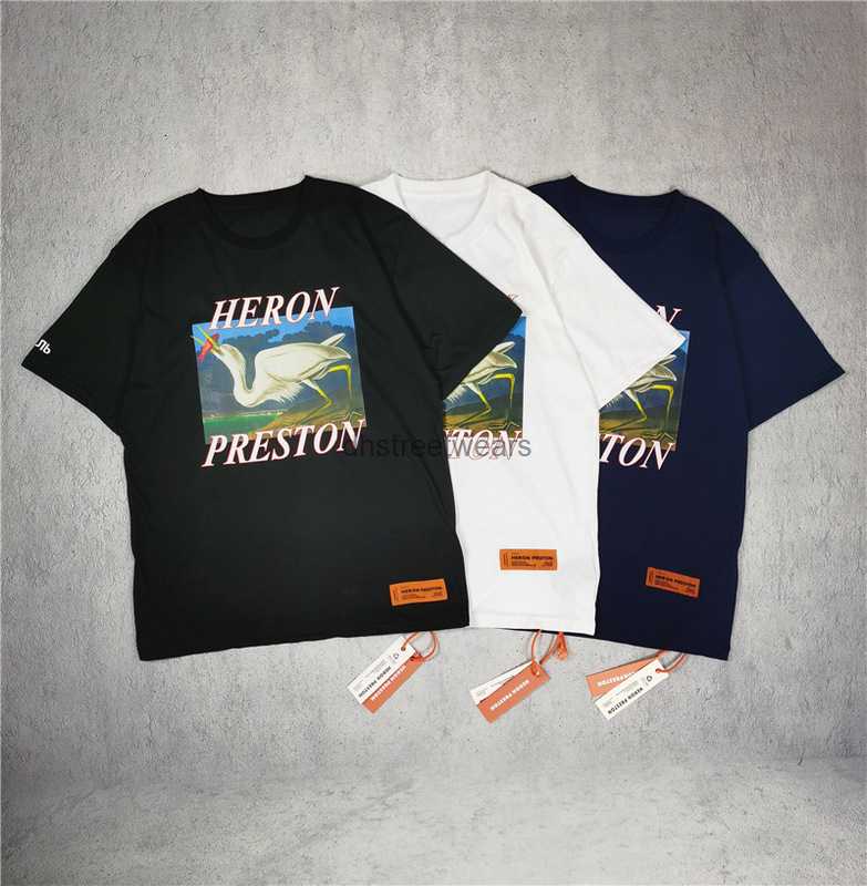 

Preston shirts Heron High quality classic black and white heron casual men's and women's Short Sleeve T-Shirt, White;black