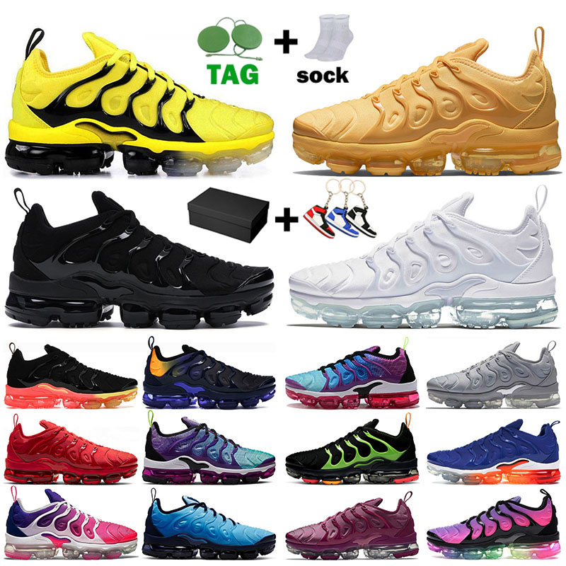 

With Box Nik Air Vapromax Plus tn men women Running Shoes Vapor Max Triple Black White Yolk Yellow Bumblebee Cushion Sport Sneaker Vapoumaxs Outdoor Designer Trainer, B05 40-45 black noble red